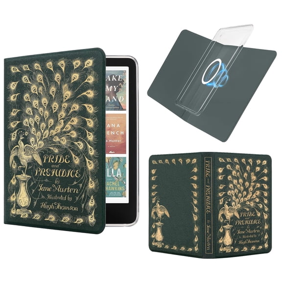 Vane Oak Magnetic Detachable Book Cover Case for 7" Kindle Paperwhite 12th Gen 2024 and Kindle Colorsoft Signature Edition, Slim PU Leather Case with Auto Wake/Sleep (Peacock)