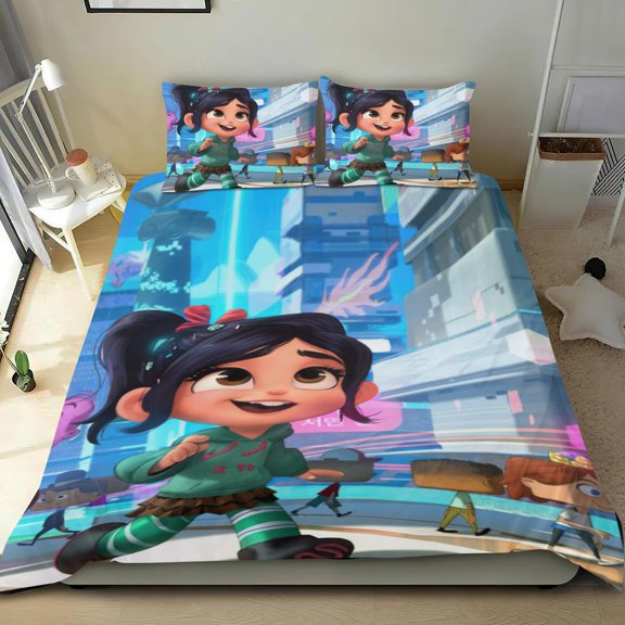 Vanellope von Schweetz princess Themed Bed Sheet Set Three Piece Set 68x86 In ches Comfortable And Skin Friendly Unique Design Creating A Star Studded Night Home Decor Gifts For Family Friends fans