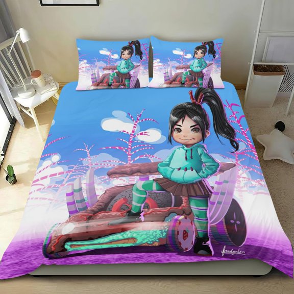 Vanellope von Schweetz princess Themed Bed Sheet Set Three Piece Set 68x86 In ches Comfortable And Skin Friendly Unique Design Creating A Star Studded Night Home Decor Gifts For Family Friends fans