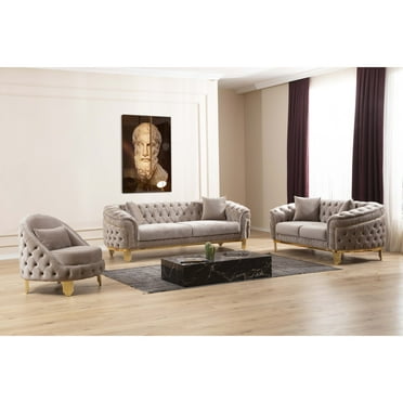 Vanessa 2 Piece Living Room Set Finished with Velvet Upholstery in Taupe