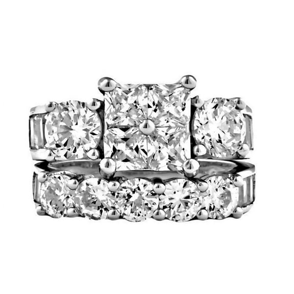 Vanessa: 8.15ct Ice on Fire CZ 2 Piece Wedding Ring Set Sterling Silver sz 4.0