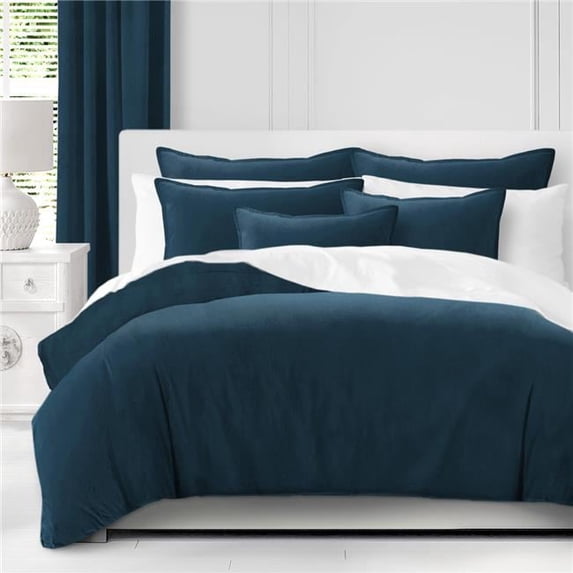 Vanessa Coverlet & 2 Pillow Shams Set, Navy - Super Queen Size - 3 Piece