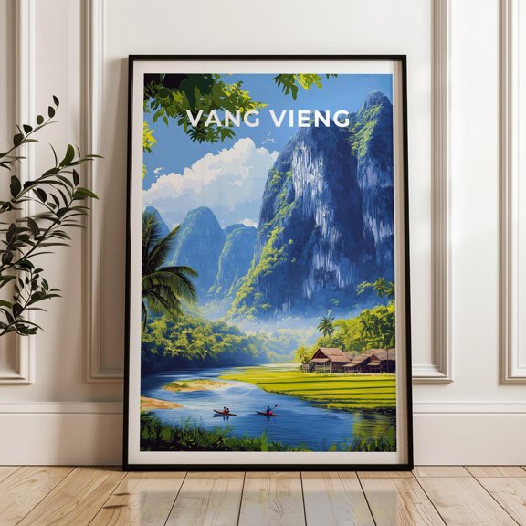 Vang Vieng Laos Limestone Mountain Landscape Wall Art Poster