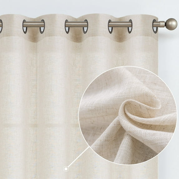 Vangao Linen Blended Crude Curtains Light Filtering Semi Sheer Curtains 2 panels for Living Room Bedroom Grommet Drapes 52" x 84"