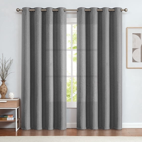 Vangao Linen Texture Curtains Grey Thermal Insulated Light Reducing Curtains for Bedroom Living Room Grommet Drapes 2 Panels 52" x 84"