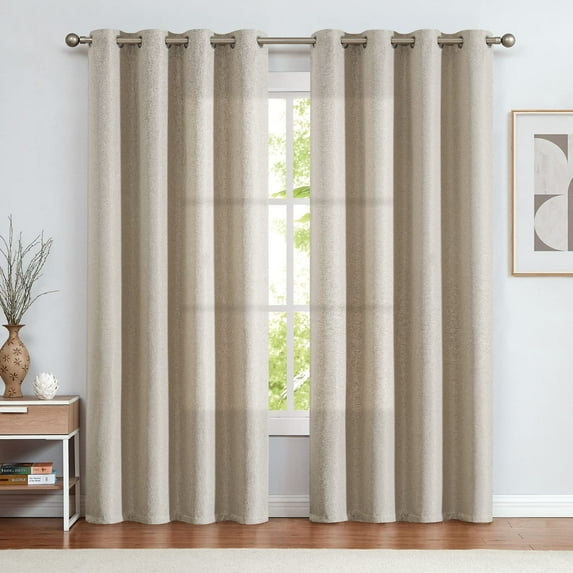 Vangao Linen Texture Curtains Thermal Insulated Light Reducing Curtains for Bedroom Living Room Grommet Drapes Greyish Beige 2 Panels 52" x 84"