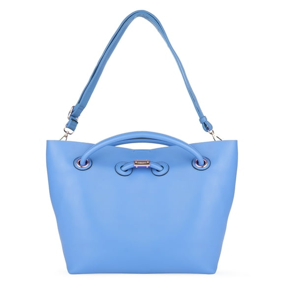 Vangoddy Cabana Women's Pleated Faux Leather Tote Bag Blue
