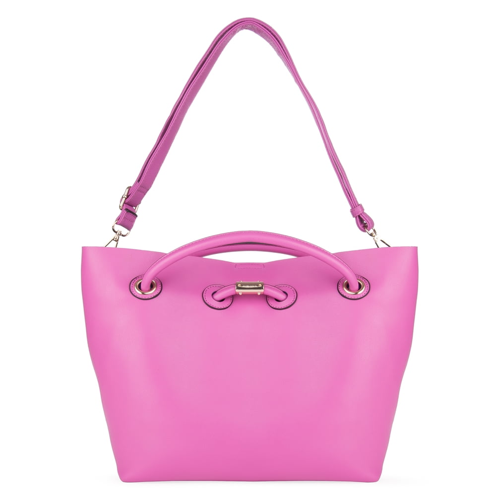 Vangoddy Cabana Women's Pleated Faux Leather Tote Bag Pink