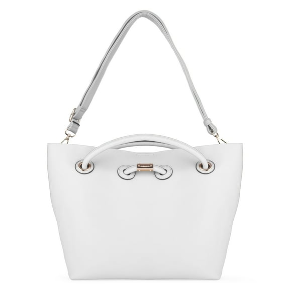 Vangoddy Cabana Women's Pleated Faux Leather Tote Bag White