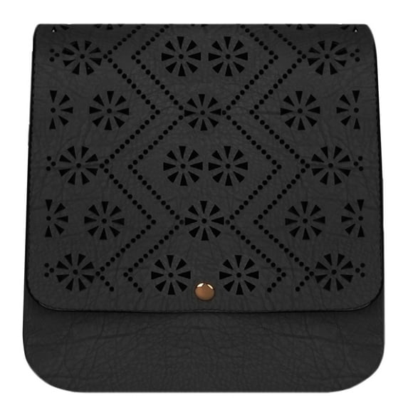 Vangoddy Women's Gran Sta Floral Punch Pattern Purse with Removable Chain Cross-Body Strap Black