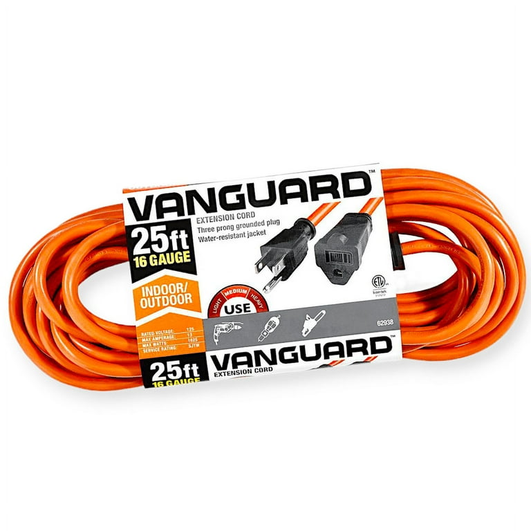 Indoor/Outdoor Heavy-Duty 3-Prong Plug Extension Cord, 25 ft, 13 A, Orange Indoor/Outdoor Heavy-Duty 3-Prong Plug Extension Cord, 25 ft, 13 A, Orange