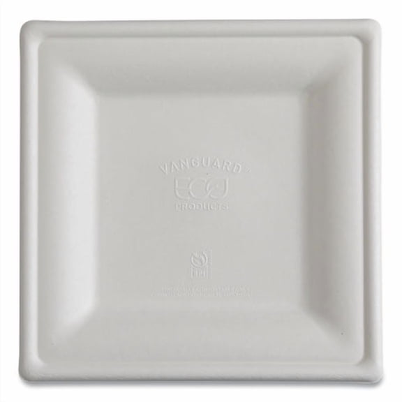 Vanguard Renewable and Compostable Sugarcane Plates, 10 x 10, White, 250/Carton | Bundle of 2