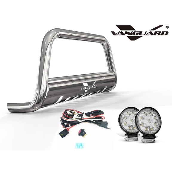 Vanguard Stainless Steel Bull Bar 4.5in Round LED Kit | Compatible with 11-22 Dodge Durango Excludes SRT models/ 11-22 Jeep Grand Cherokee