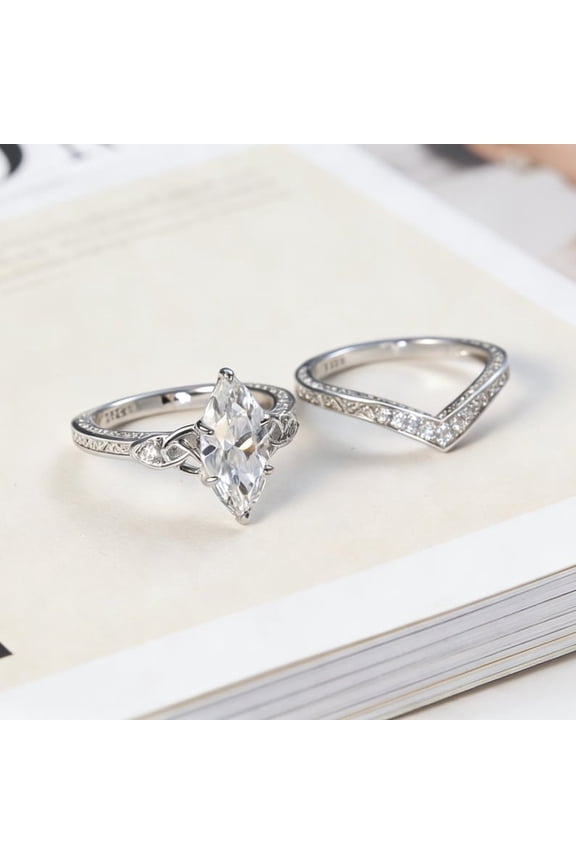 4CT Marquise Cut Moissanite Celtic Knot Looking Unique Engagement And Wedding Ring Set For Gift For Her In 925 Sterling Silver