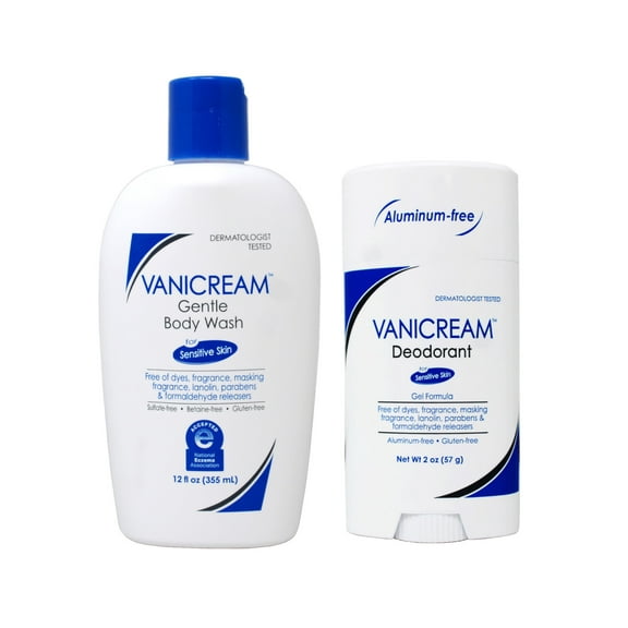 Vanicream Aluminum-Free Gel Deodorant - 2 oz - Unscented Formula for Sensitive Skin & Gentle Body Wash -12 fl oz - Formulated Without Common Irritants for Those with Sensitive Skin