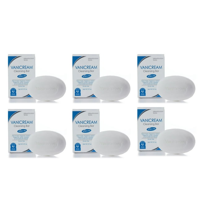 Vanicream Cleansing Bar For Sensitive Skin, Gluten and Sulfate Free, 3.9 oz (Pack of 6