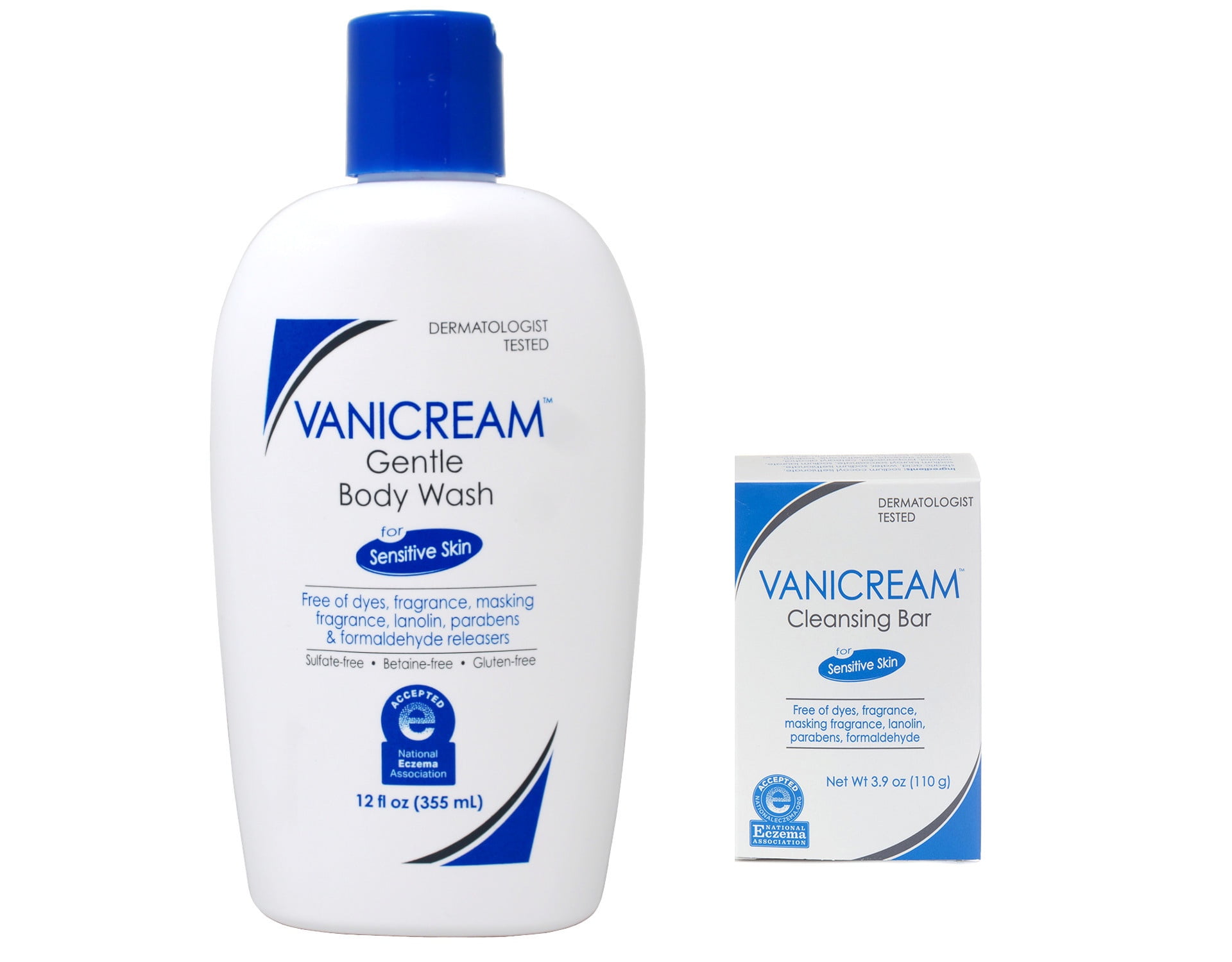 Vanicream Gentle Body Wash -12 fl oz - for Sensitive Skin & Vanicream Cleansing Bar | Fragrance, Gluten and Sulfate Free | For Sensitive Skin | Gently Cleanses and Moisturizes, 3.9 Ounce (Pack of 12)