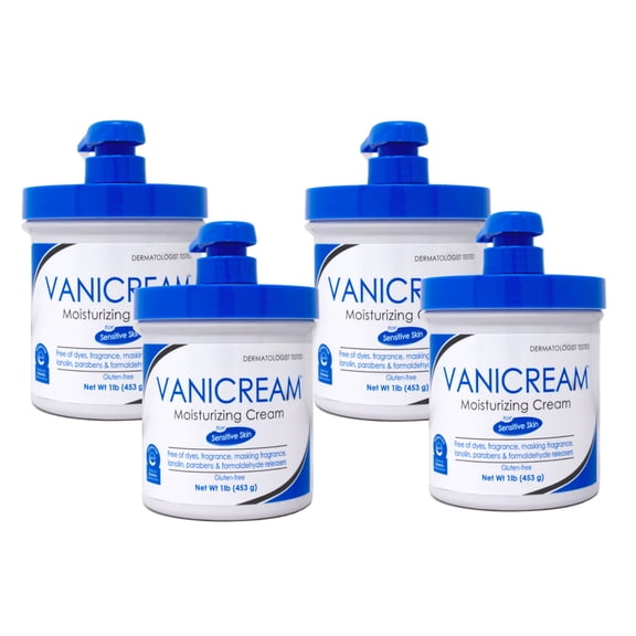 Vanicream Gentle Moisturizing Skin Cream for Sensitive Skin with Pump Dispenser, Unscented, 16 fl oz, 4 Pack