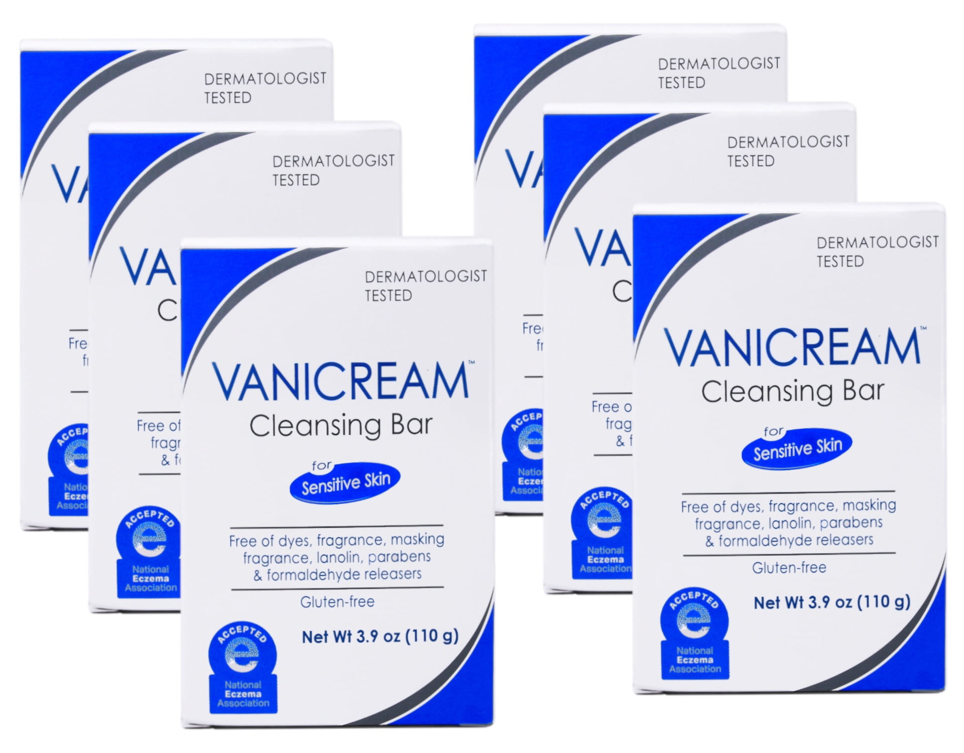 Vanicream Cleansing Bar for Sensitive Skin, Free of Dyes Fragrance Lanolin Parabens and Formaldehyde Releasers, Gluten Free, Dermatologist Tested, 3.9 oz (Pack of 6)