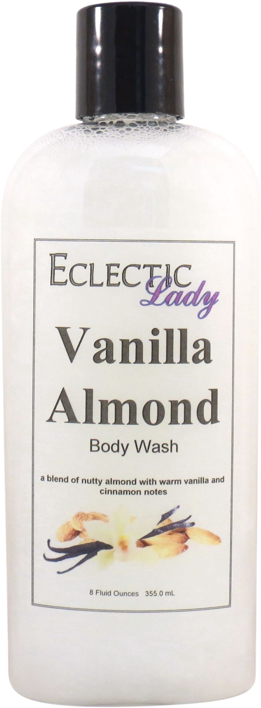 Vanilla Almond Body Wash by Eclectic Lady, Liquid Shower Gel for Women and Men, 8 Ounces