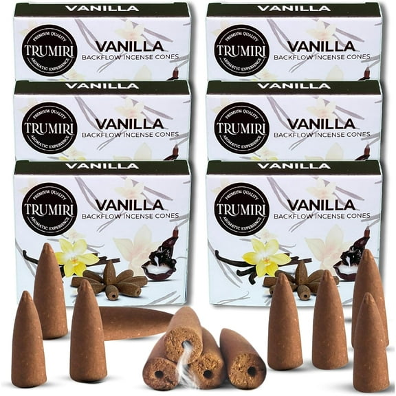 Vanilla Backflow Incense - 60 Cones, Six Packs of 10, Waterfall Effect