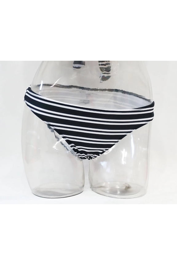 Vanilla Beach Sport Black Striped Hipster Cheeky Bikini Swim Bottom Juniors' Women's XS