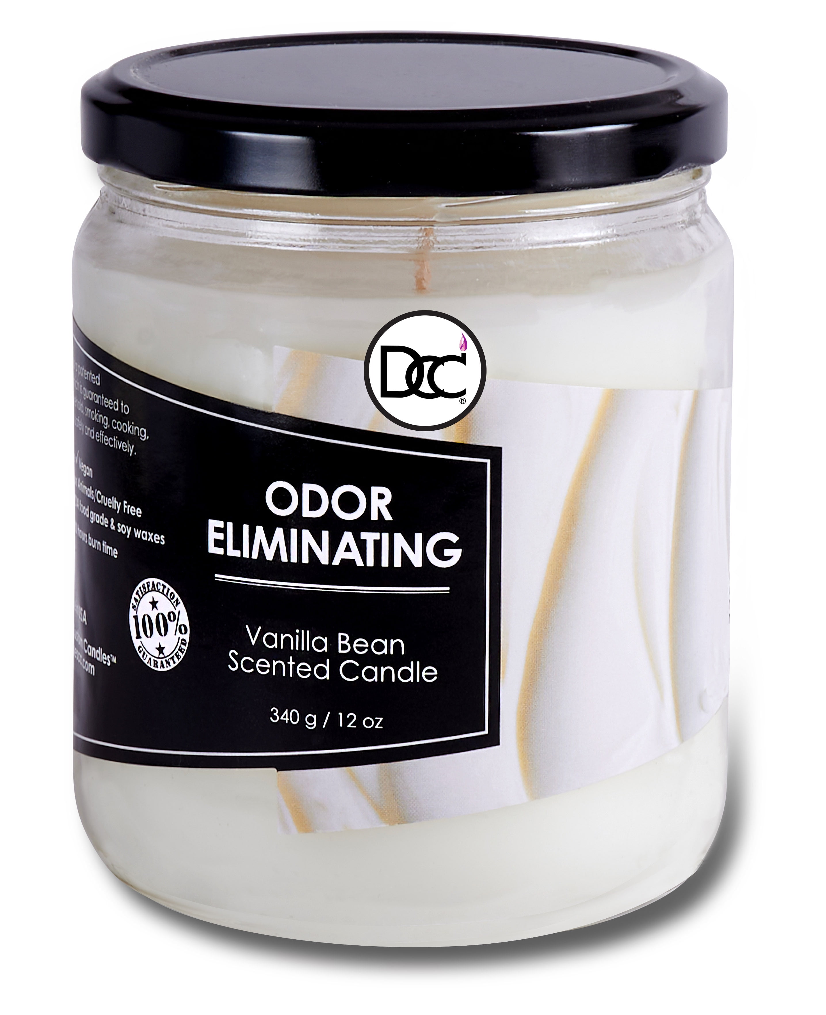 Vanilla Bean Odor Eliminating Highly Fragranced Candle - Neutralizes Pet, Smoke, Food, and Other Smells Quickly - Up to 80 Hour Burn time - 12 Ounce Premium Soy Blend
