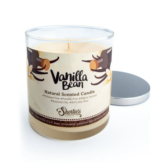 Vanilla Bean Scented Natural Soy Candle, Essential Fragrance Oils, 100% Soy, Phthalate & Paraben Free, Clean Burning, 9 Oz.