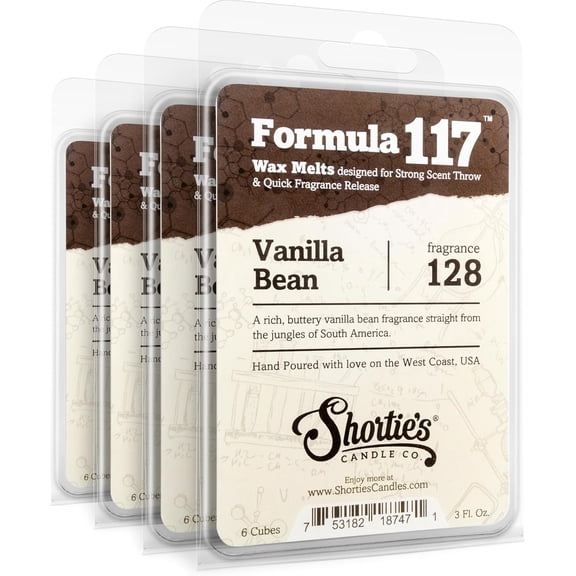 Vanilla Bean Wax Melts Bulk Pack - Formula 117-4 Highly Scented 3 Oz. Bars (12 Oz. Total) - Made with Natural Oils - Bakery & Food Air Freshener Cubes Collection