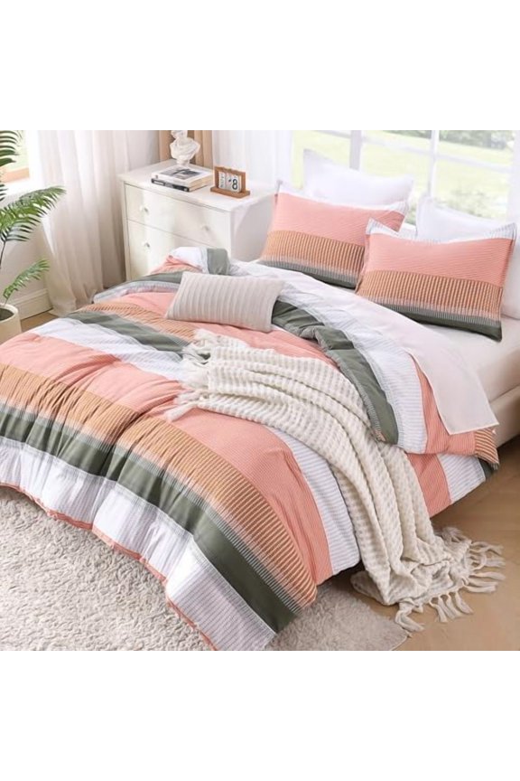 Vanilla Bed Comforter Twin Set, XL Twin Comforter Striped Bedding Comforter Set, 2 Pieces Lightweight Soft All Season Down Alternative Comforter (1 Comforter, 1 Pillowcase)
