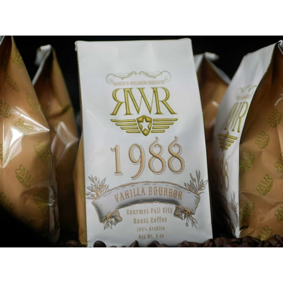 Vanilla Bourbon Gourmet Coffee, 100% Arabica Whole Bean Full City Roast, 8oz RWR Cafe 1988