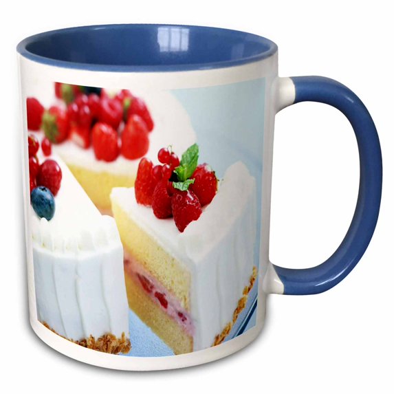 3drose, Vanilla Cake with Strawberries, 15oz Two-tone Blue Mug