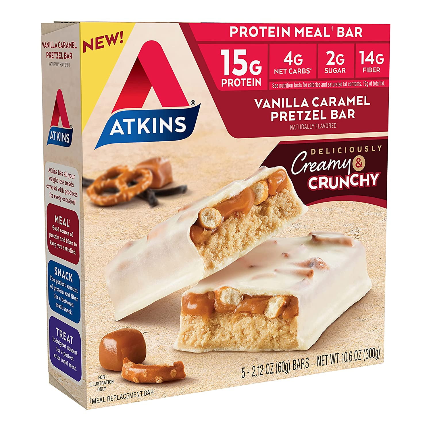 Vanilla Caramel Pretzel Protein Meal Bar, High Fiber, 2g Sugar, 4g Net