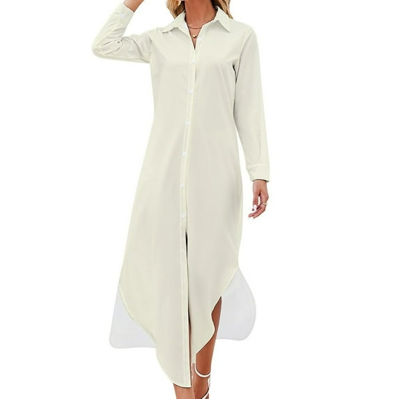 Vanilla (Cream/White) Color Long Sleeved Shirt Dress dresses for special events Clothing