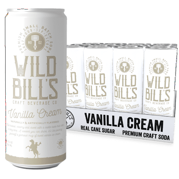 Vanilla Cream - Wild Bill's Premium Craft Soda, Made w/ Pure Cane Sugar (Individual 12oz Cans, 12-Pack)