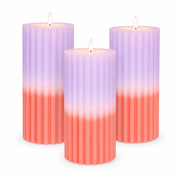 Vanilla Cupcake Scented Candles 3" x 6" Purple Pink Gradient Ribbed Decorative Set