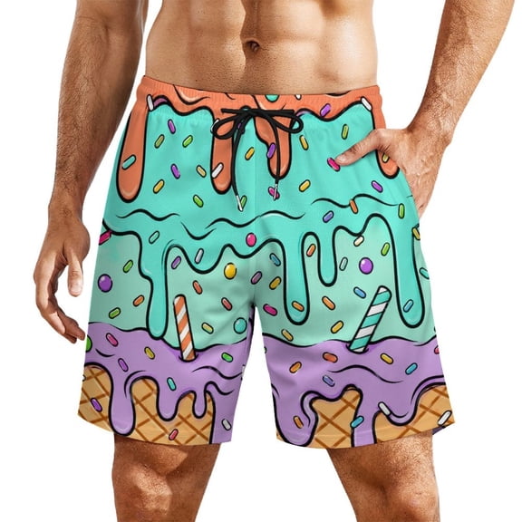 Vanilla Dream Drip PatternMen’s Beach Shorts Quick Dry Swim Trunks, Lightweight Board Shorts with Elastic Waist for Swimming, Pool, Vacation and Summer Beachwear