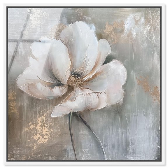Vanilla Flora (III) Framed High-Gloss Acrylic Glass Wall Art Elegant Floral Art by Art Remedy, White Frame, 12 x 12