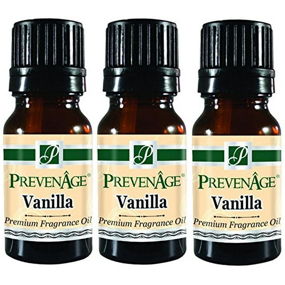 Vanilla Fragrance Oil Pack of 3 Aromatic Premium Grade Scented Perfume Oil 10 mL / .33 Oz by Prevenage - Set of 3