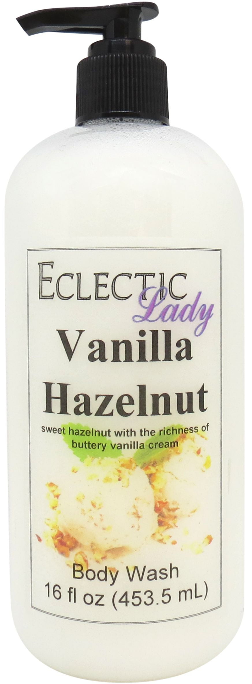 Vanilla Hazelnut Body Wash by Eclectic Lady, Liquid Shower Gel for Women and Men, 16 Ounces