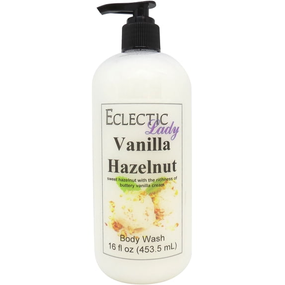 Vanilla Hazelnut Body Wash by Eclectic Lady, Liquid Shower Gel for Women and Men, 16 Ounces