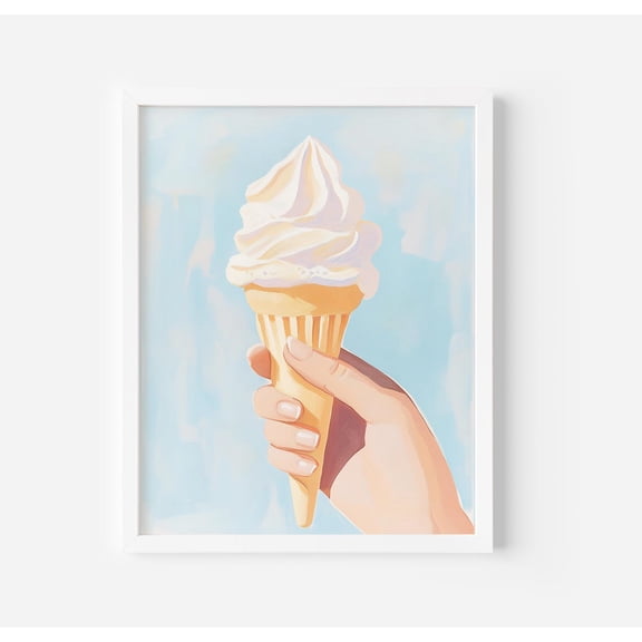 Vanilla Ice Cream Cone : Pastel Dessert Art Poster, Unframed Canvas Size 12x18 F03.1.19l702