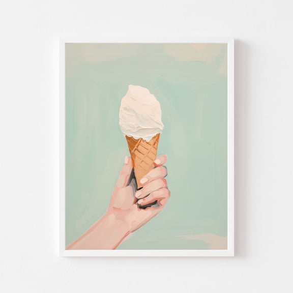 Vanilla Ice Cream Cone Pastel Kitchen Wall Art Print Unframed Paper Print