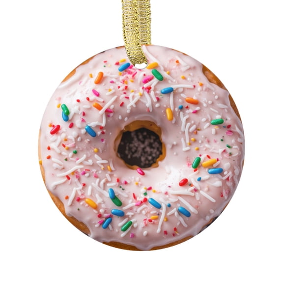 Vanilla Iced Donut with Sprinkles Sweet Treat Food Lovers Foodie Novelty Holiday Christmas Ornament Xmas Tree Gift (Flat Design Printed on Ceramic, NOT 3D)