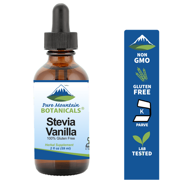 Vanilla Liquid Stevia Sweetener Alcohol Free and Kosher Sugar Substitute - 2oz Glass Bottle