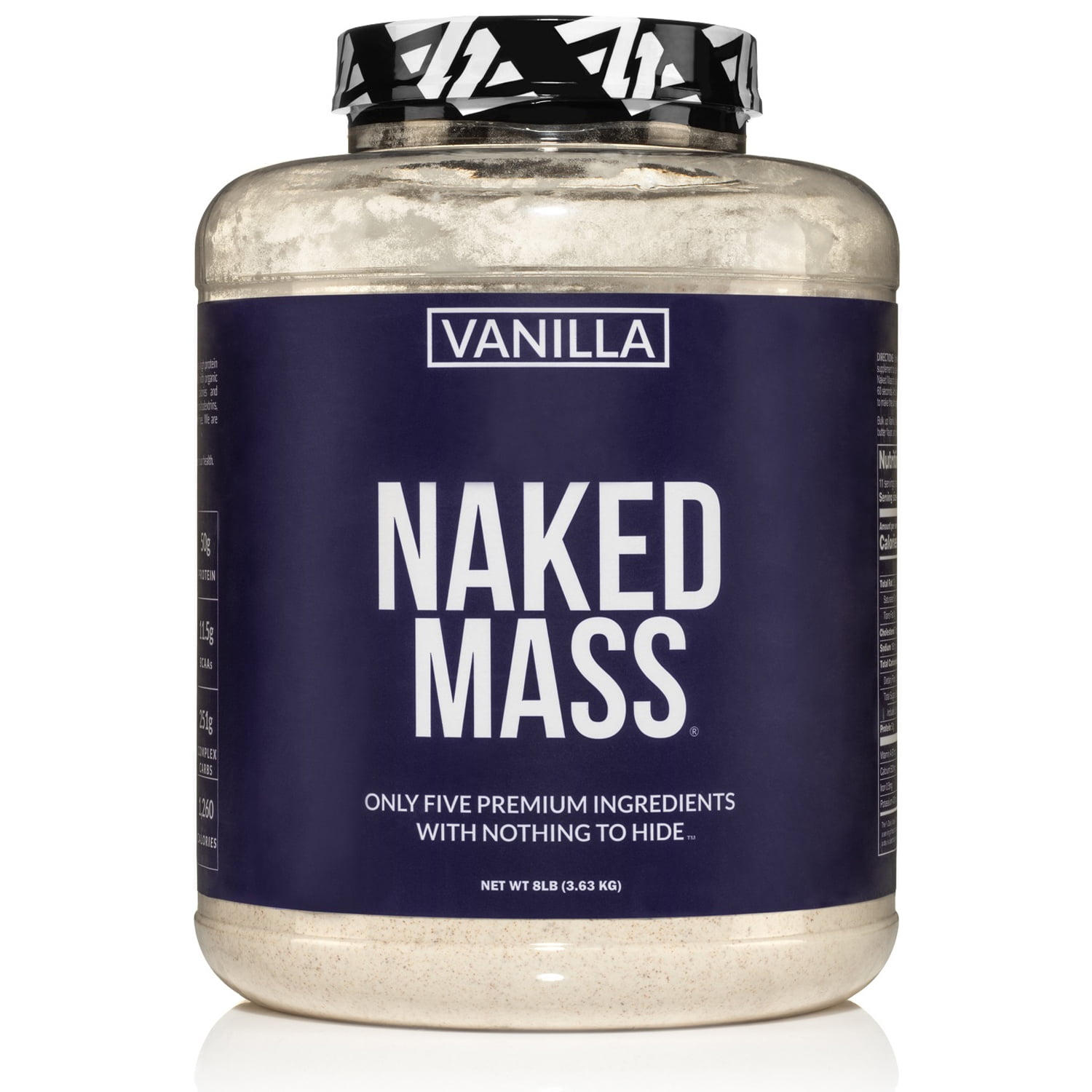 Naked Vegan Mass - Natural Vegan Weight Gainer Protein Powder - 8lb Bulk,  GMO Free, Gluten Free, Soy Free & Dairy Free. No Artificial Ingredients -  1,230 Calories - 11 Servings 