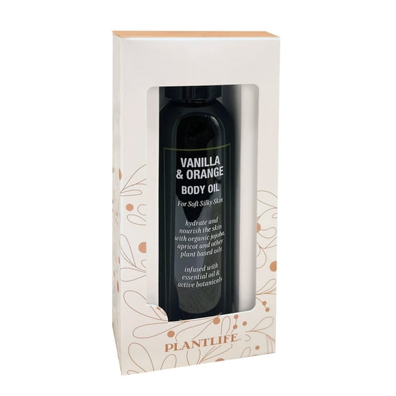 Plantlife Vanilla Orange Body Oil – Gift Boxed Moisturizing Aromatherapy Oil for Hydrating Skin & Massage – 4 oz