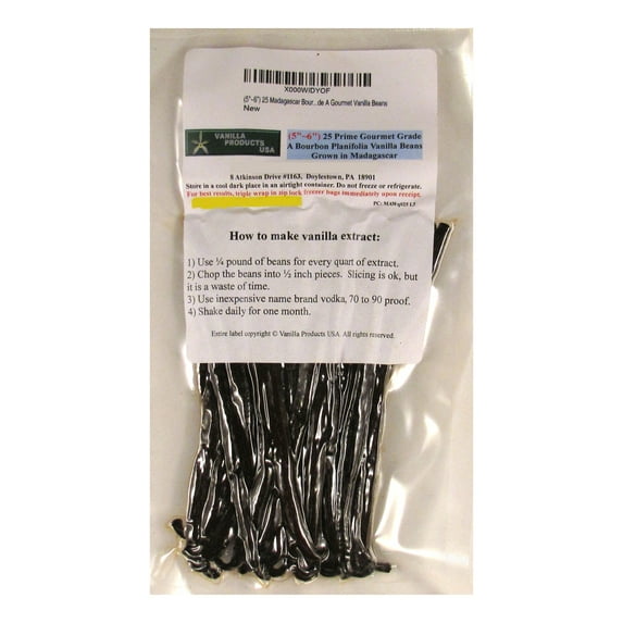 Vanilla Products USA 25 Madagascar Bourbon Planifolia Grade A Gourmet Vanilla Beans 5~6"