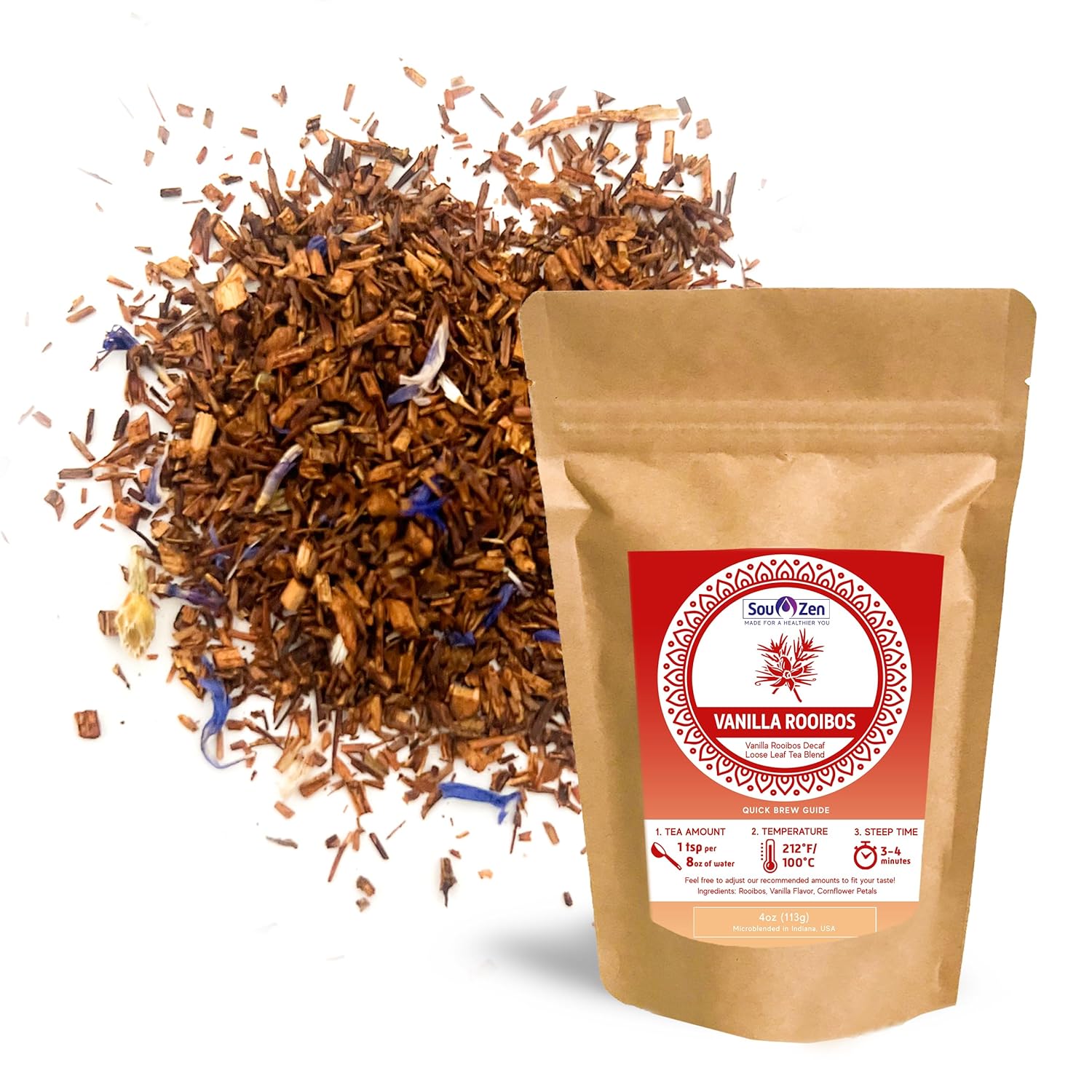 Vanilla Rooibos Tea 4oz (113g) Decaf Whole Loose Leaf Red Tea Blend
