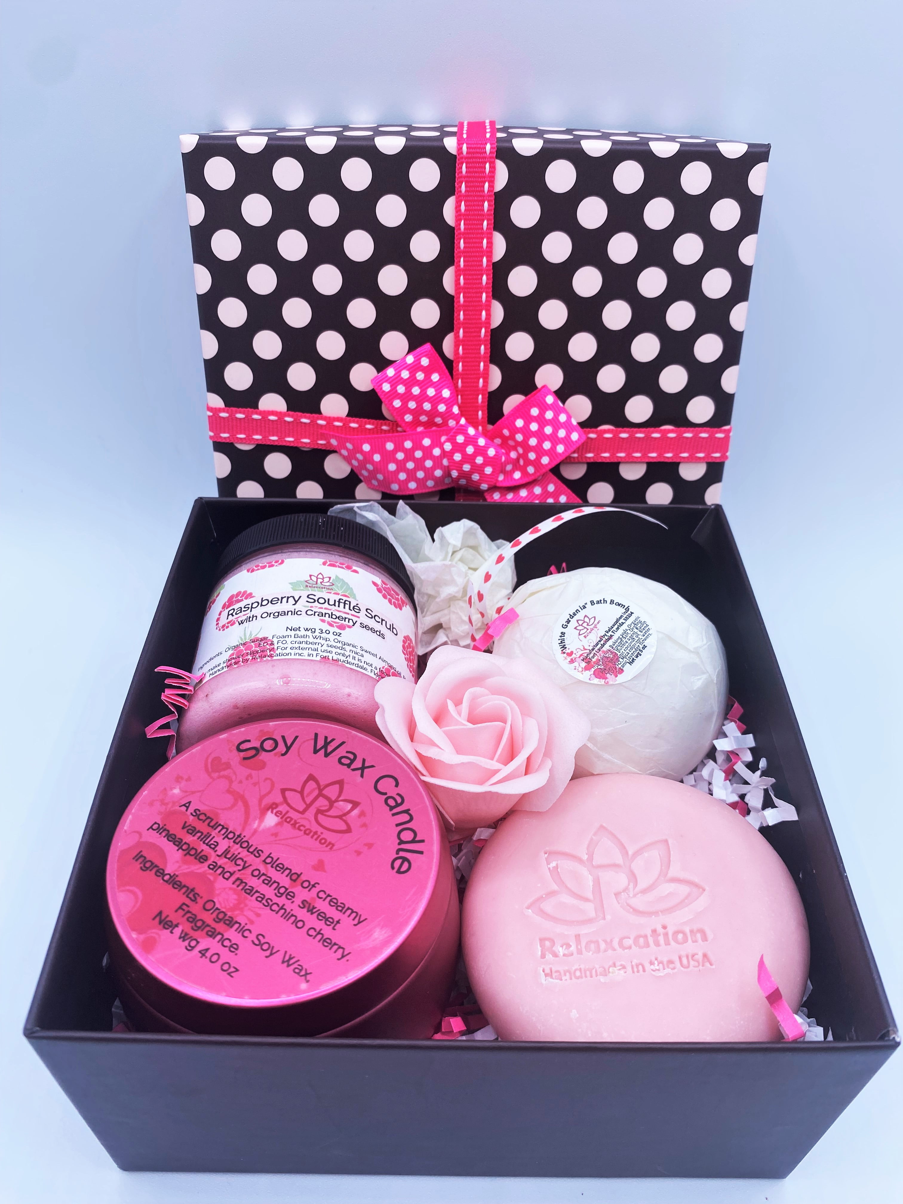 Vanilla Rose Spa Gift Set for Women Organic Home Spa Bath Basket Handmade in USA Natural and Safe by Relaxcation